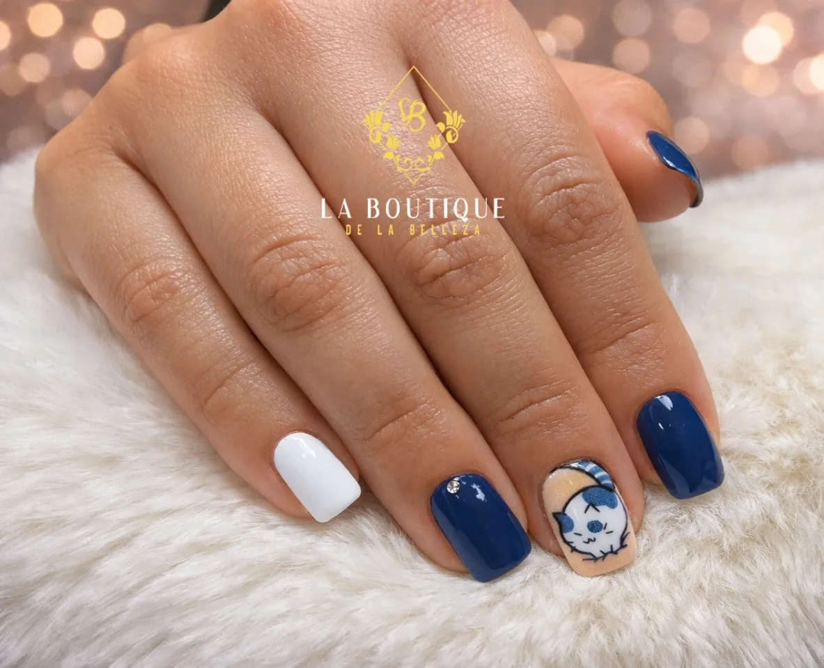 Blue and white